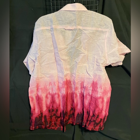 Sun + Stone Mens Milo Ombre Linen Blend Short Sleeve Button Down Shirt Pink XL - Picture 5 of 5